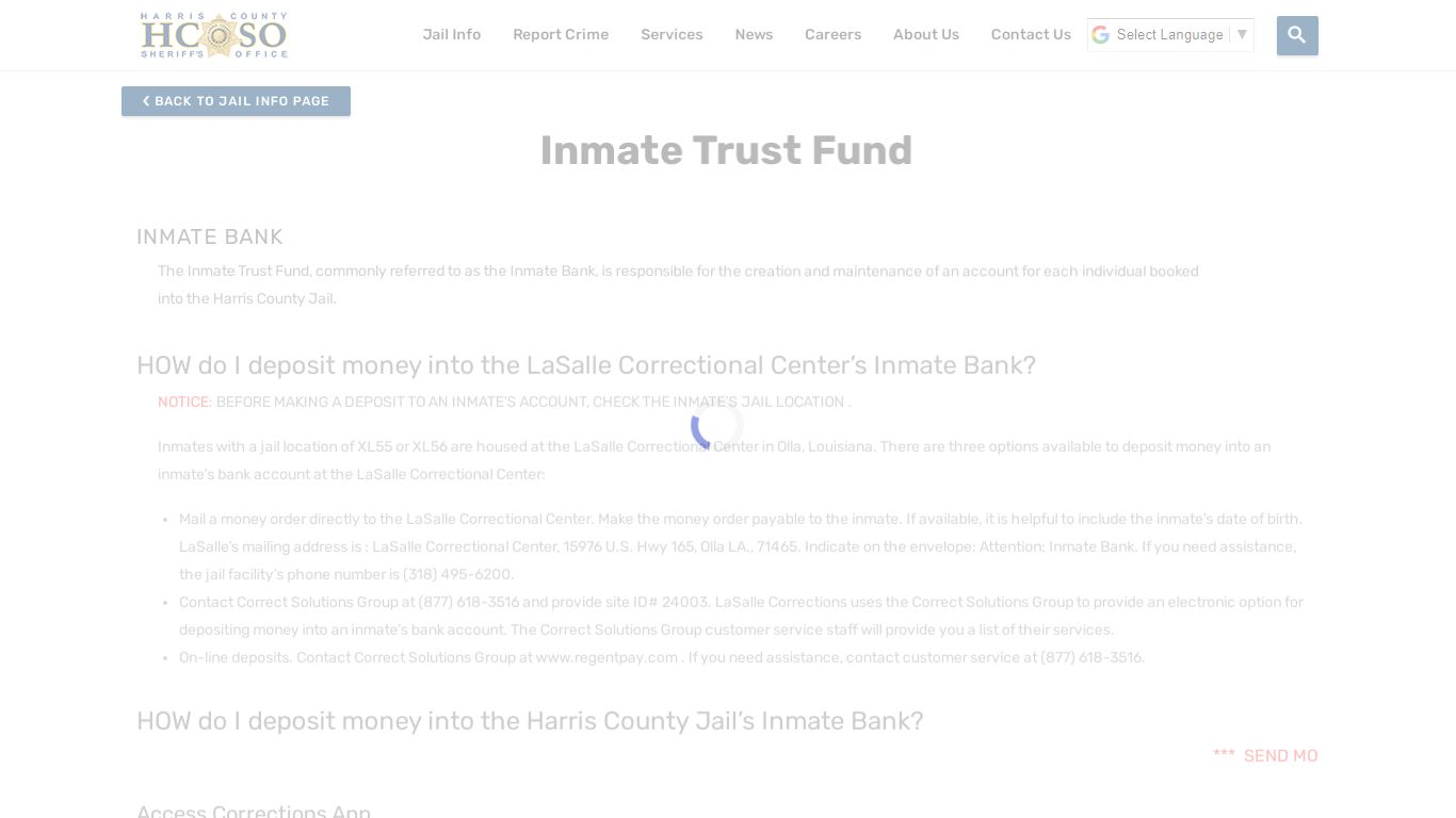 Inmate Trust Fund—Harris County Texas Sheriff's Office